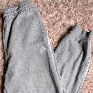 Gray and White Stripped Adidas Joggers